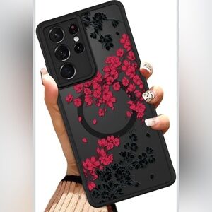 OOK Case for Samsung Galaxy S21 Ultra 6.8 Inch (Wireless Charging) Red Floral